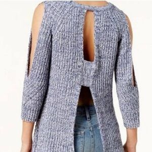 American rag blue sweater open back open sleeves